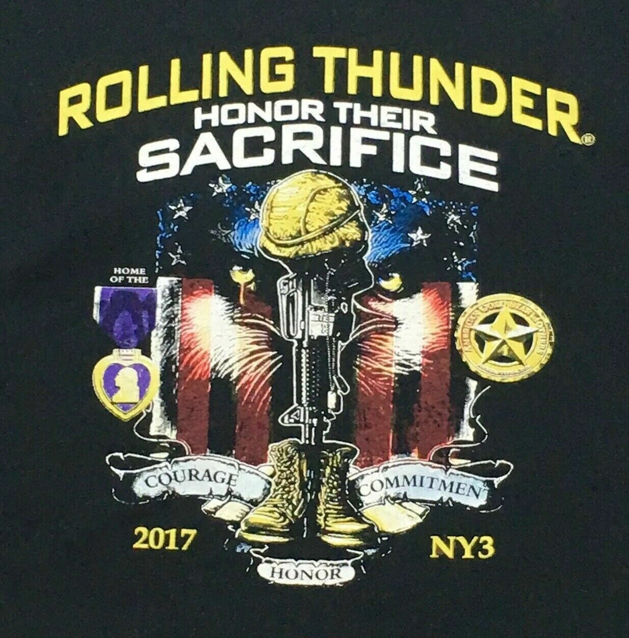 Rolling Thunder POW MIA Black Mens Graphic Tshirt Honor Their Sacrifice Size L