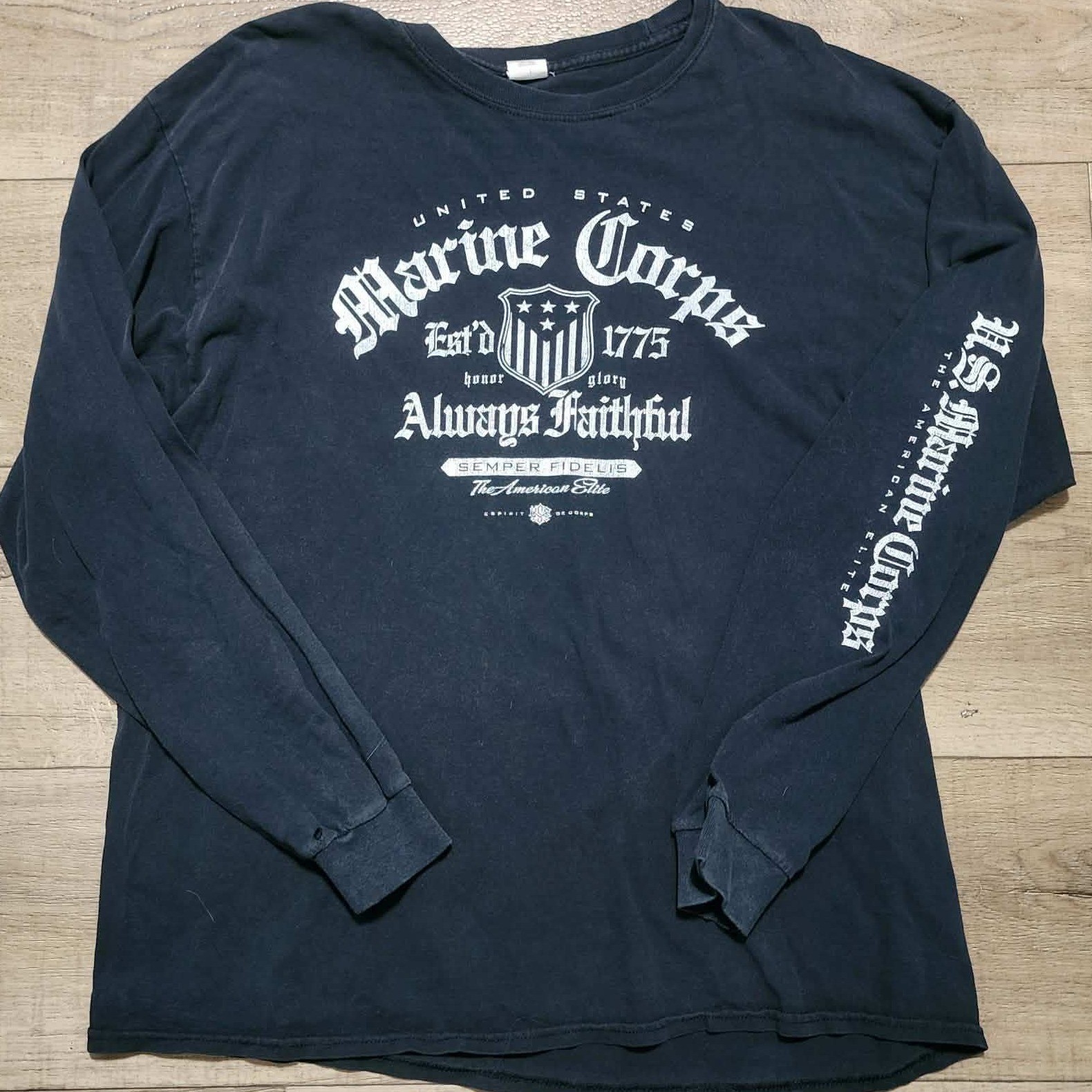 Gildan US Marine Corps Long Sleeve Shirt Mens XL Black Semper Fidelis USMC Tee