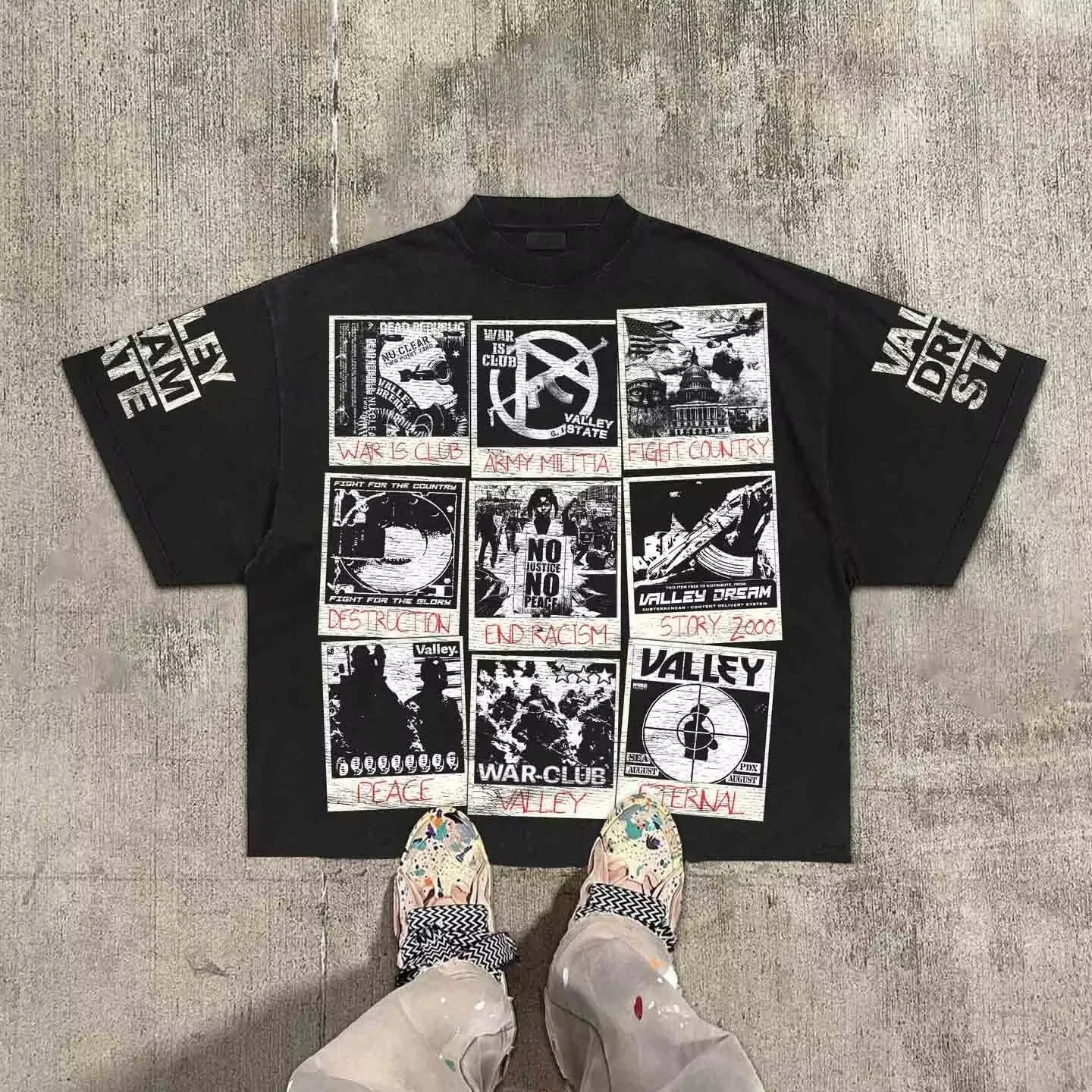 Men’s Hip Hop Style Graphic Print Boxy Fit Round Neck Cotton T-Shirt Streetwear