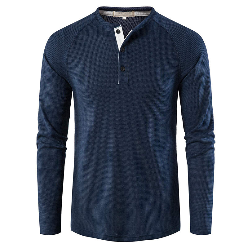 Mens Casual Henley T-shirt Solid Slim Fit Button Pullover Long Sleeve Tops Tunic