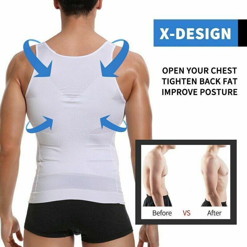 Men’s Body Shaper Toning T-Shirt Ultra Durable Compression Vest Tops Undershirts