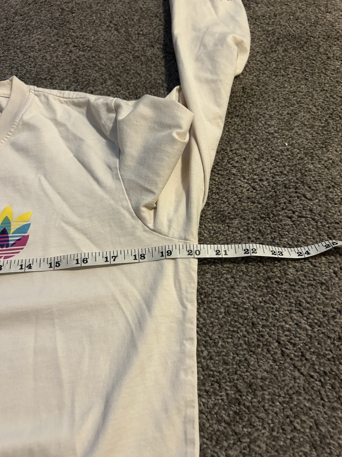 Adidas Hyperreal Long Sleeve T-Shirt Wonder White Rainbow Logo Multi-Language/S