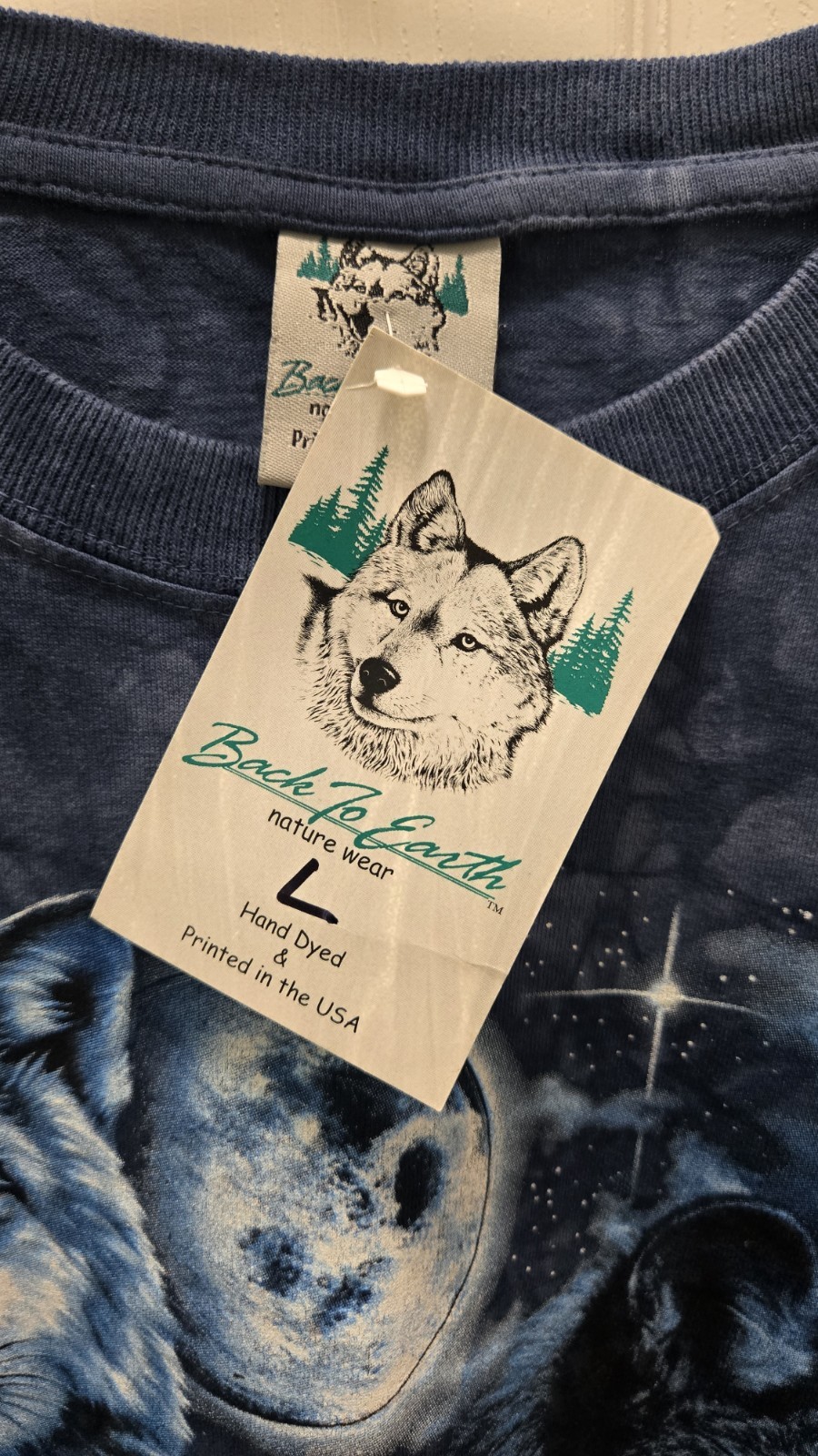Back To Earth Nature Wear Wolf Pack Moon Night Tie Dye Long Sleeve Shirt L NWT