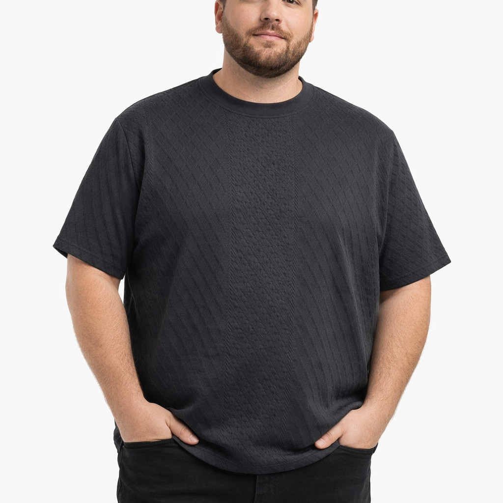 Deluxe Leisure Textured Shirt 3XL Grey Soft Fabric Crew Neck