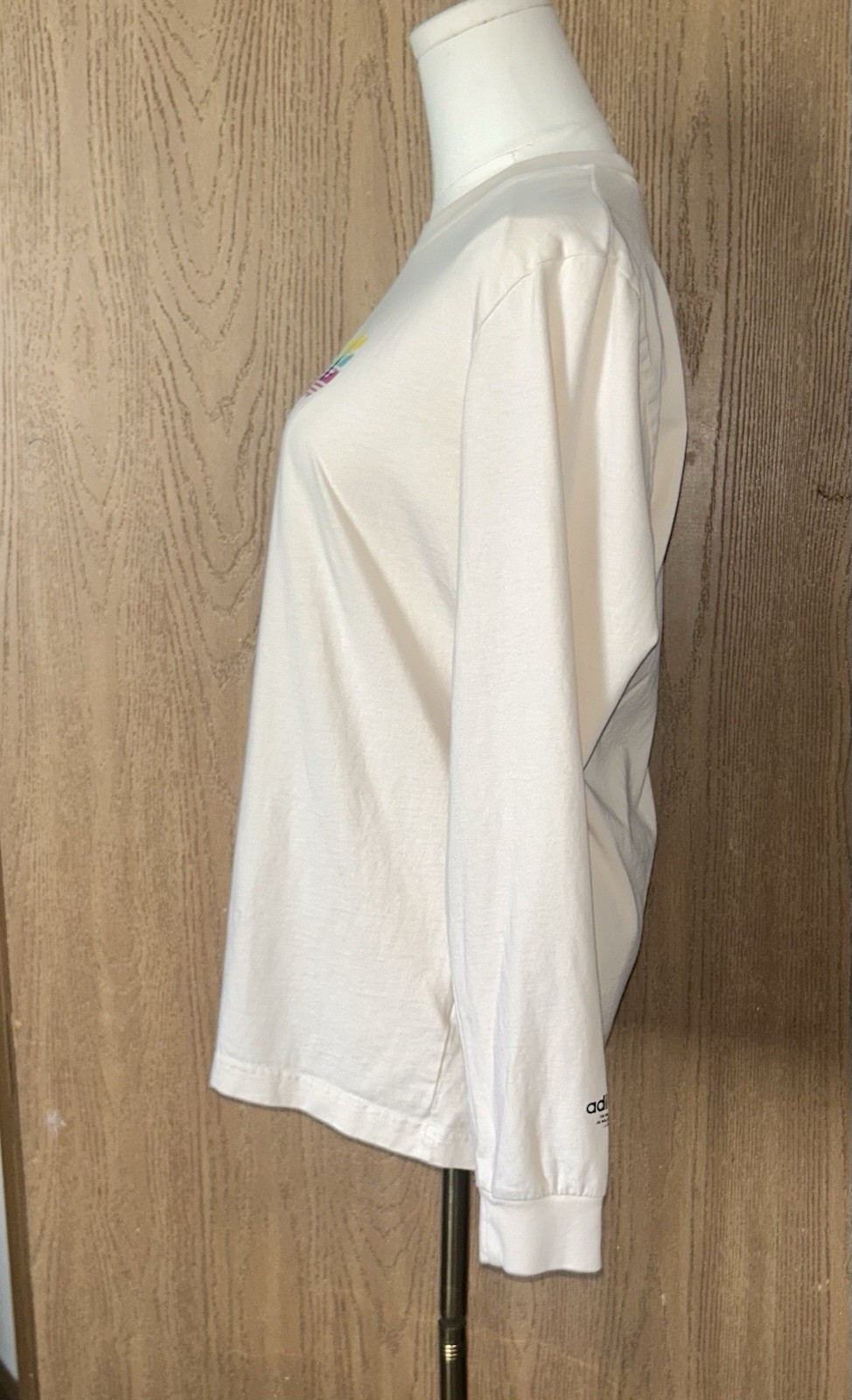 Adidas Hyperreal Long Sleeve T-Shirt Wonder White Rainbow Logo Multi-Language/S