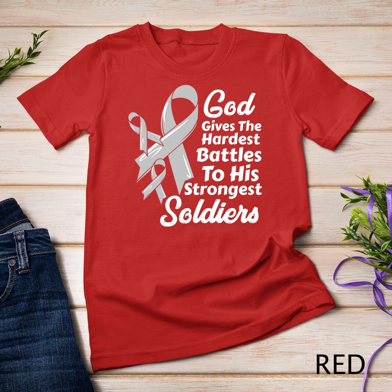 Brain Cancer Awareness Ribbon Fight Chemo Faith Soldiers God Unisex T-shirt