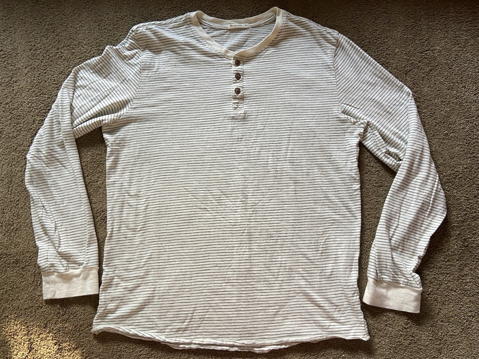 Men’s Marine Layer Long Sleeve Henley Shirt M/L White Striped Cotton Blend