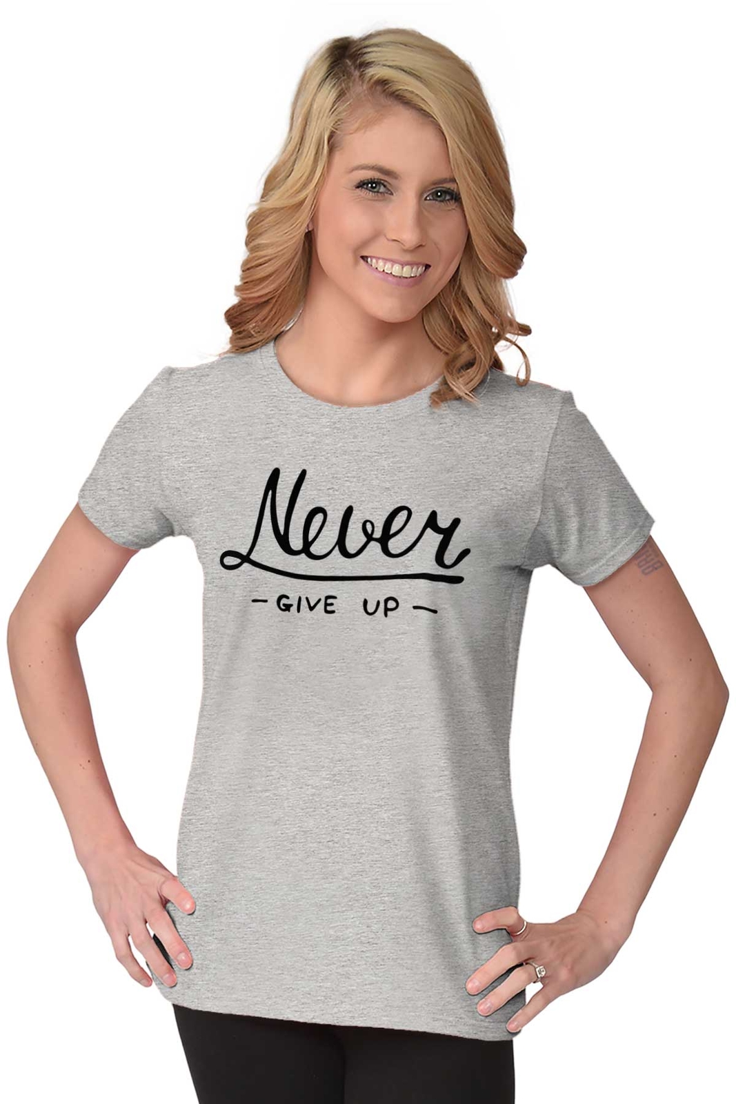 Never Give Up Fitness Gym Motivation Gift Graphic T Shirts for Women T-Shirts